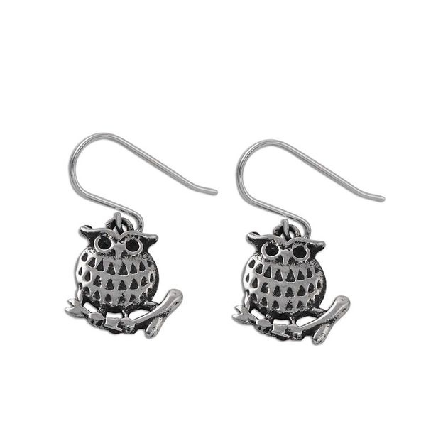 Alternate image for Sterling Silver Perched Owl Dangle Earrings from Thailand Chiang Mai Owl