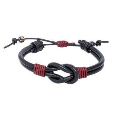 Alternate image for Thai Handmade Black  Red Leather Cord Unity Bracelet Unity and Harmony