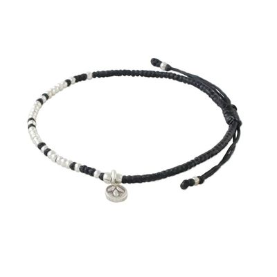 Alternate image for Bohemian Black Cord and 950 Silver Beaded Bracelet Bohemian Life in Black