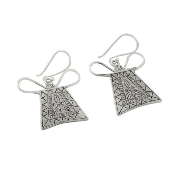 Alternate image for Unique 950 Silver Hmong Hill Tribe Style Earrings Hmong Lock