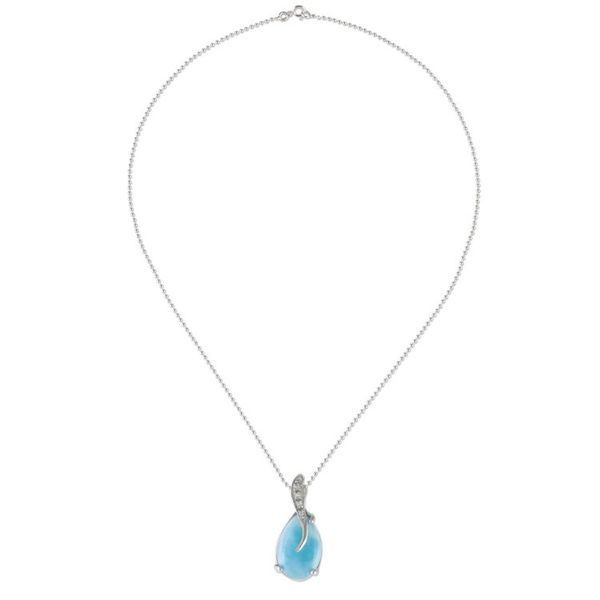 Alternate image for Drop-Shaped Larimar and CZ Pendant Necklace from Thailand Cradled Drop