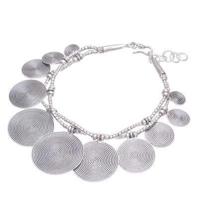 Alternate image for Spiral Charm Karen Silver Beaded Bracelet Solar Labyrinth