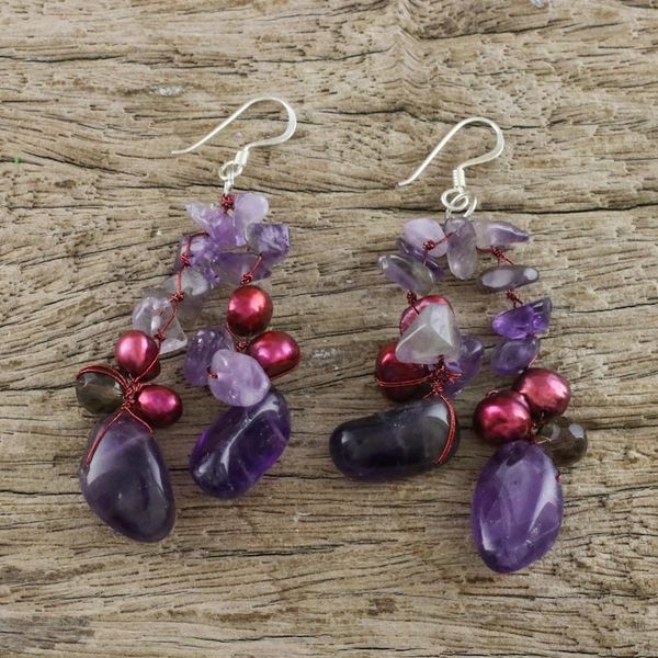 Alternate image for Amethyst and Pearl Dangle Earrings Diva