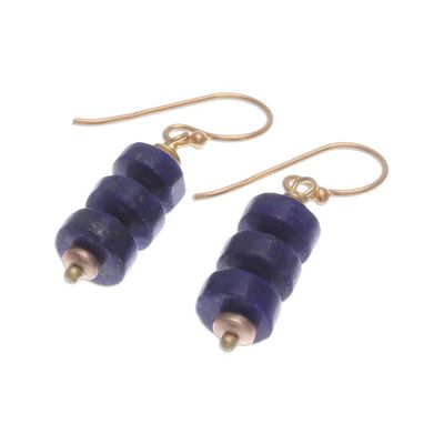 Alternate image for 18k Gold-Plated Dangle Earrings with Lapis Lazuli Beads Blue Bohemian