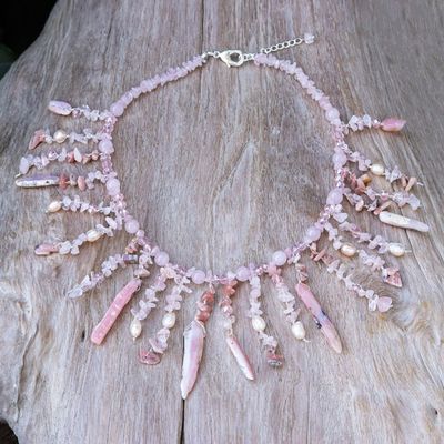 Alternate image for Rose-Toned Multi-Gemstone Waterfall Necklace from Thailand Rose Bliss