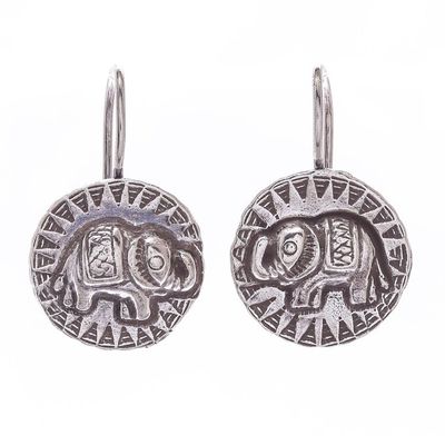 Alternate image for Hill Tribe Style 950 Silver Elephant Drop Earrings Elephant Sun