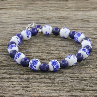 Alternate image for Blue and White Beaded Stretch Bracelet from Thailand Ming Lotus