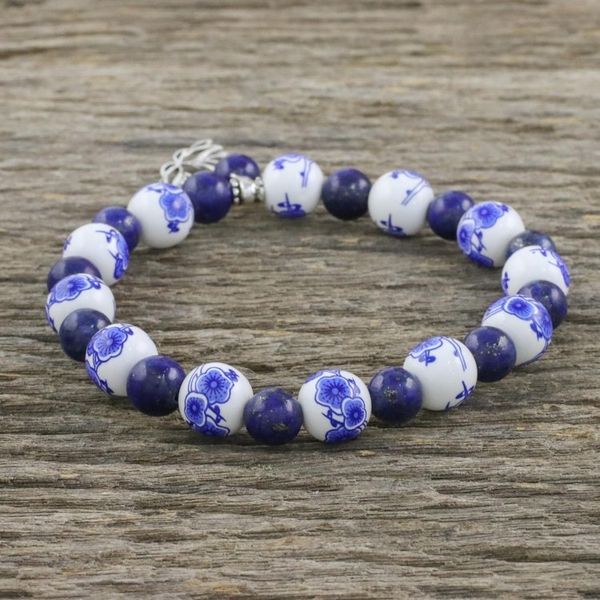 Alternate image for Blue and White Beaded Stretch Bracelet from Thailand Ming Lotus