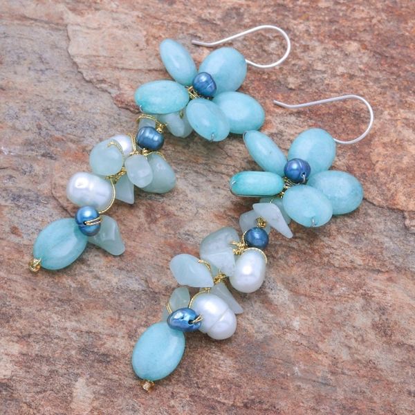 Alternate image for Amazonite and Cultured Pearl Floral Earrings Petal Passion in Seafoam