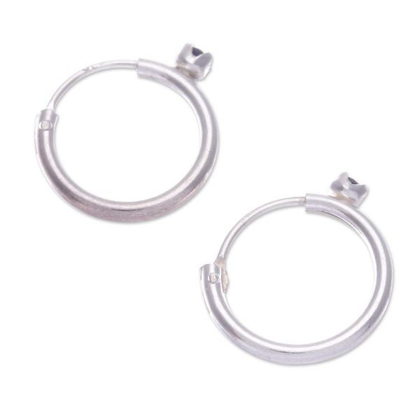 Alternate image for Polished Sterling Silver Hoop Earrings with Sapphire Gems The Eternal Prophecy