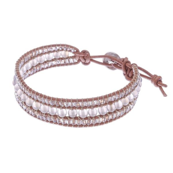 Alternate image for Chalcedony and Glass Bead Leather Bracelet Sidetracked