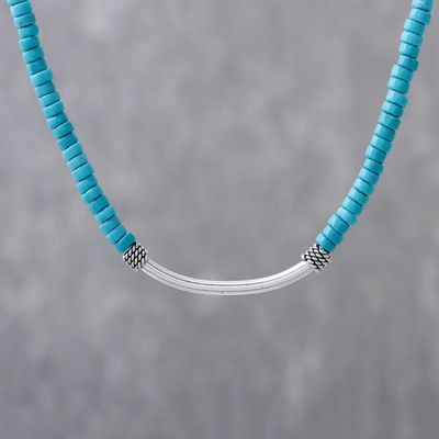 Alternate image for Blue-Green Calcite and Sterling Silver Beaded Necklace Teal Moonlight