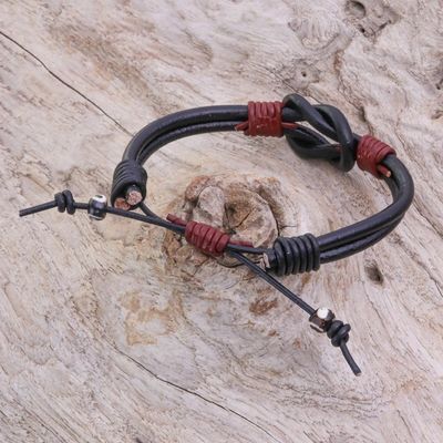Alternate image for Thai Handmade Black  Red Leather Cord Unity Bracelet Unity and Harmony