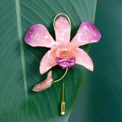 Alternate image for Unique Natural Flower Gold Plated Brooch Pin Eternal Orchid