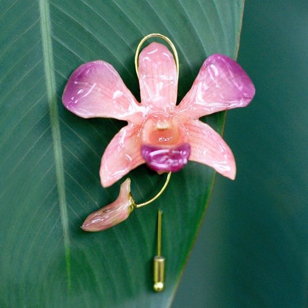Alternate image for Unique Natural Flower Gold Plated Brooch Pin Eternal Orchid