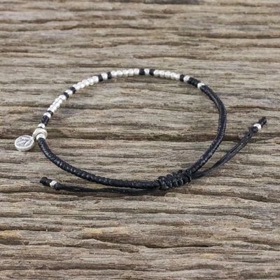 Alternate image for Bohemian Black Cord and 950 Silver Beaded Bracelet Bohemian Life in Black