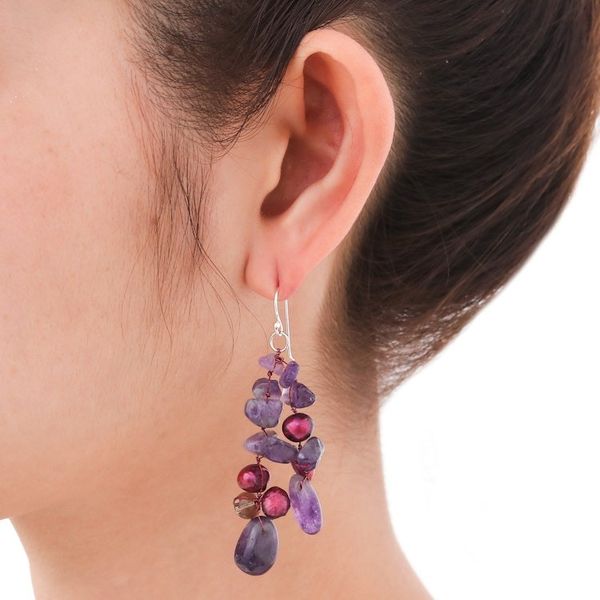 Alternate image for Amethyst and Pearl Dangle Earrings Diva