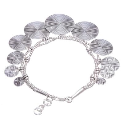 Alternate image for Spiral Charm Karen Silver Beaded Bracelet Solar Labyrinth