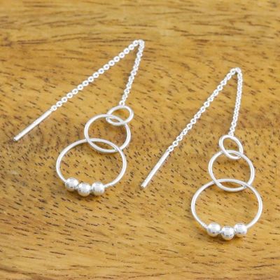 Alternate image for Sterling Silver Cascading Circles Threader Earrings Cascading Circles