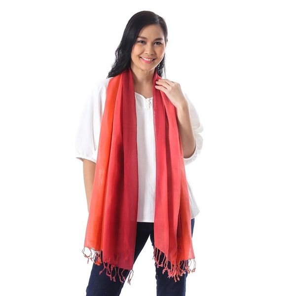 Alternate image for Cotton Wrap Scarves in Red Pink and Orange Pair Delightful Breeze in Red