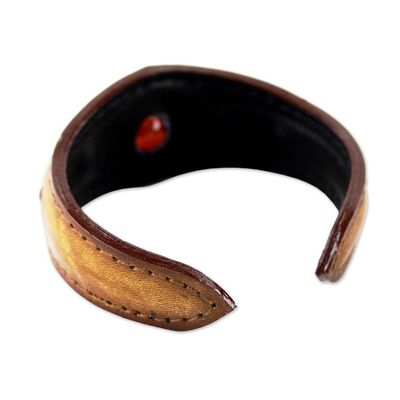 Alternate image for Carnelian Cuff Bracelet in Leather Handmade in Thailand Carnelian Power