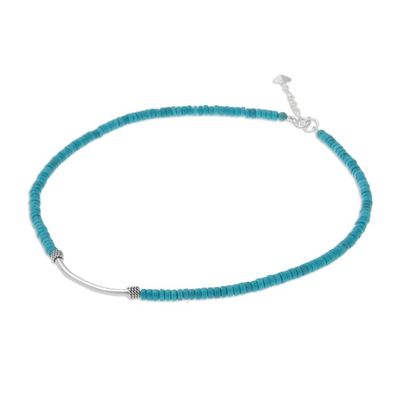 Alternate image for Blue-Green Calcite and Sterling Silver Beaded Necklace Teal Moonlight