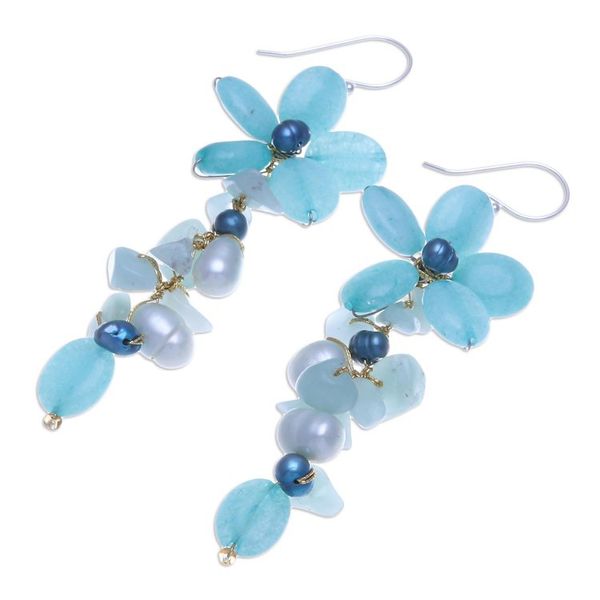 Alternate image for Amazonite and Cultured Pearl Floral Earrings Petal Passion in Seafoam