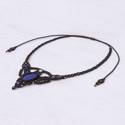 Alternate image for Hand Made Lapis Lazuli and Quartz Macrame Pendant Necklace Boho Sea
