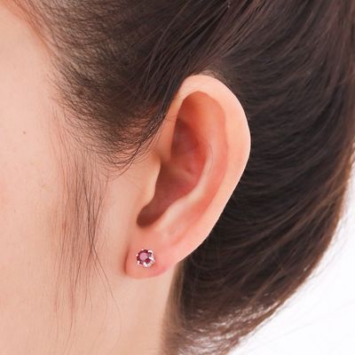 Alternate image for Handmade Ruby and Sterling Silver Stud Earrings Catch a Star in Pink