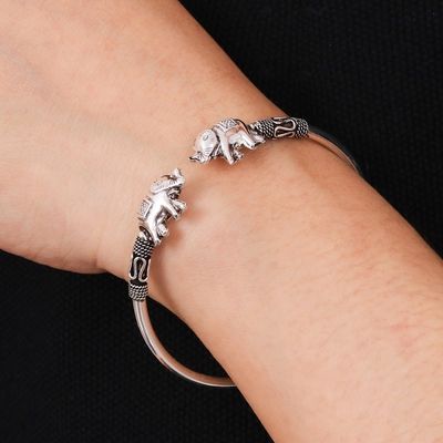Alternate image for Artisan Crafted Sterling Silver Elephant Cuff Bracelet Proud Elephant
