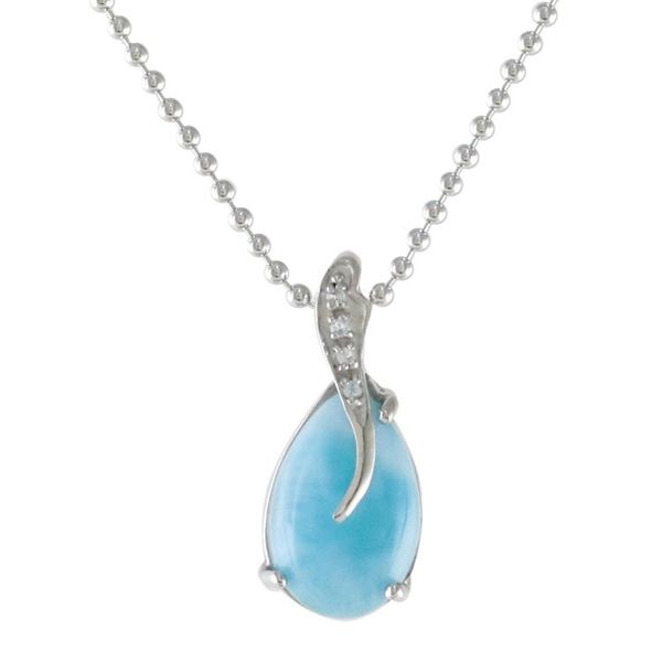 Alternate image for Drop-Shaped Larimar and CZ Pendant Necklace from Thailand Cradled Drop