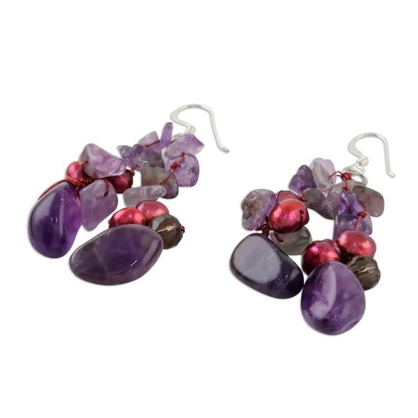 Alternate image for Amethyst and Pearl Dangle Earrings Diva