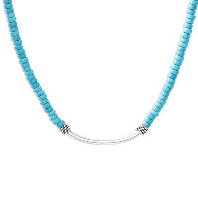 Alternate image for Blue-Green Calcite and Sterling Silver Beaded Necklace Teal Moonlight