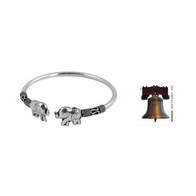 Alternate image for Artisan Crafted Sterling Silver Elephant Cuff Bracelet Proud Elephant