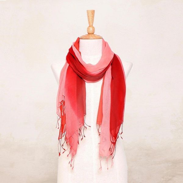 Alternate image for Cotton Wrap Scarves in Red Pink and Orange Pair Delightful Breeze in Red