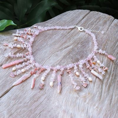 Alternate image for Rose-Toned Multi-Gemstone Waterfall Necklace from Thailand Rose Bliss