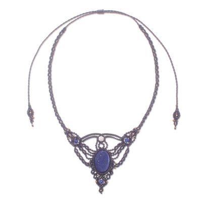 Alternate image for Hand Made Lapis Lazuli and Quartz Macrame Pendant Necklace Boho Sea
