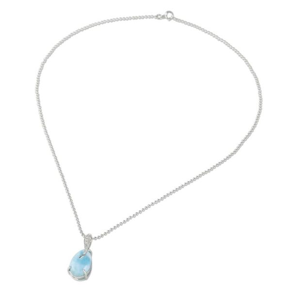 Alternate image for Drop-Shaped Larimar and CZ Pendant Necklace from Thailand Cradled Drop