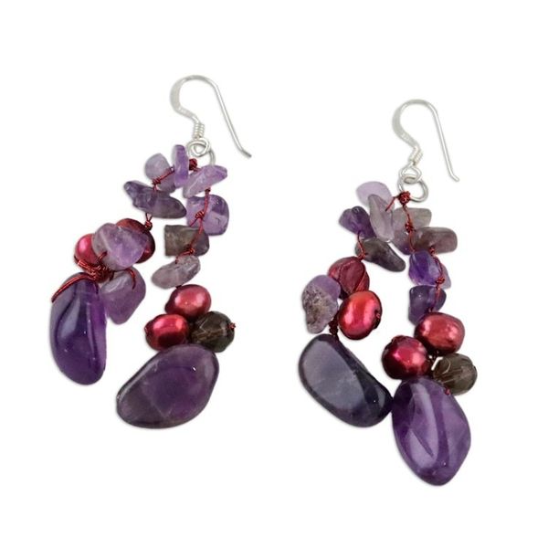 Alternate image for Amethyst and Pearl Dangle Earrings Diva