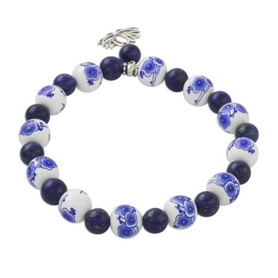 Alternate image for Blue and White Beaded Stretch Bracelet from Thailand Ming Lotus