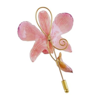 Alternate image for Unique Natural Flower Gold Plated Brooch Pin Eternal Orchid