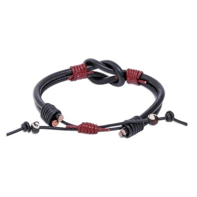 Alternate image for Thai Handmade Black  Red Leather Cord Unity Bracelet Unity and Harmony