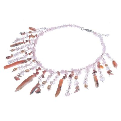 Alternate image for Rose-Toned Multi-Gemstone Waterfall Necklace from Thailand Rose Bliss