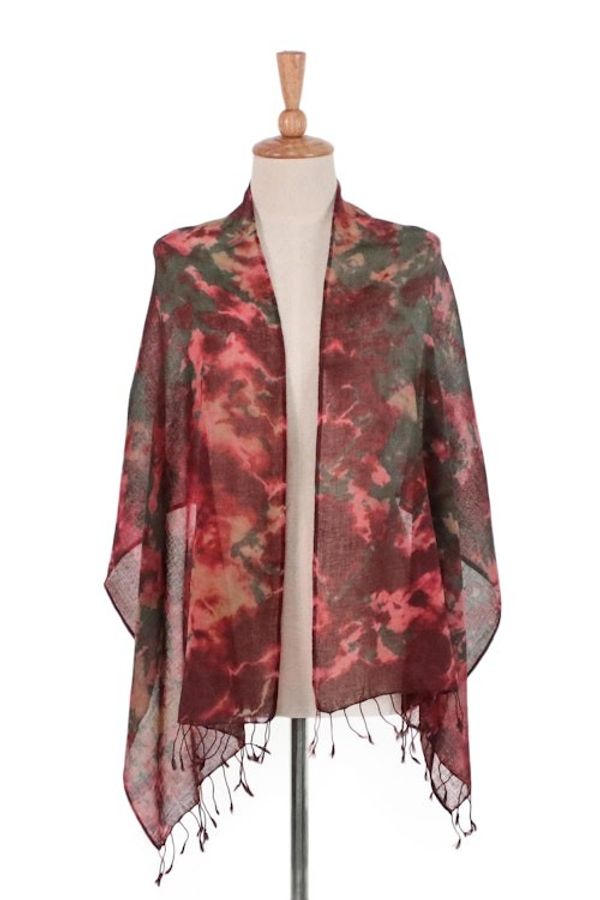 Alternate image for Tie-Dyed Cotton Wrap Scarf in Red from Thailand Heated Colors