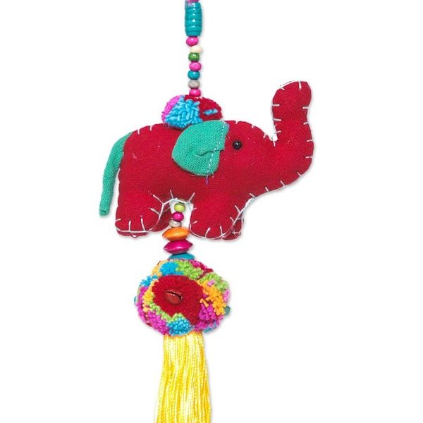 Alternate image for Colorful Cotton Elephant Mobile Crafted in Thailand Splendorous Elephants