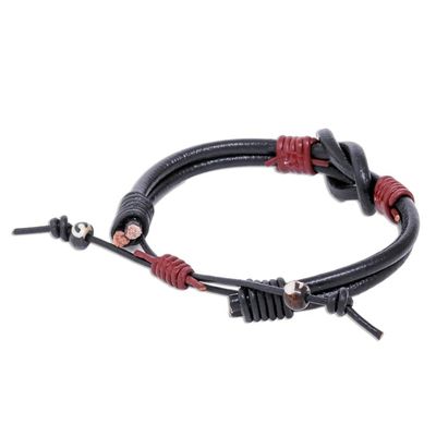 Alternate image for Thai Handmade Black  Red Leather Cord Unity Bracelet Unity and Harmony