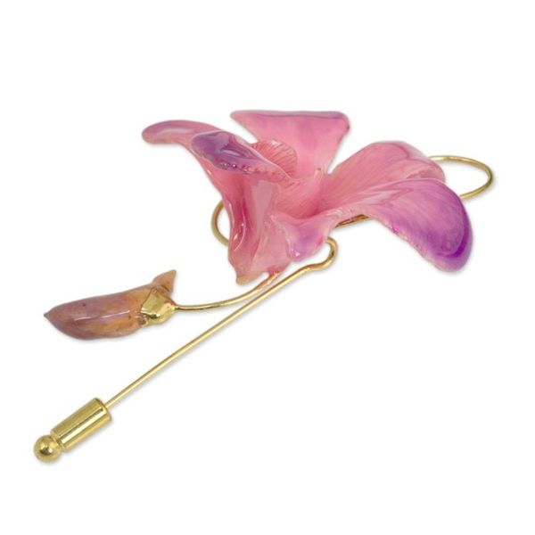 Alternate image for Unique Natural Flower Gold Plated Brooch Pin Eternal Orchid