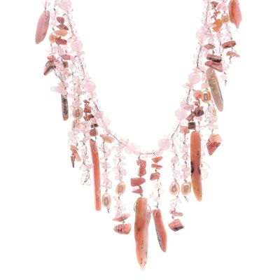 Alternate image for Rose-Toned Multi-Gemstone Waterfall Necklace from Thailand Rose Bliss