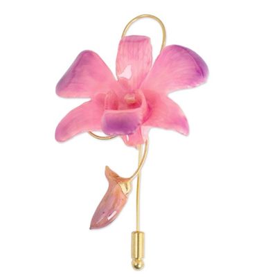 Alternate image for Unique Natural Flower Gold Plated Brooch Pin Eternal Orchid