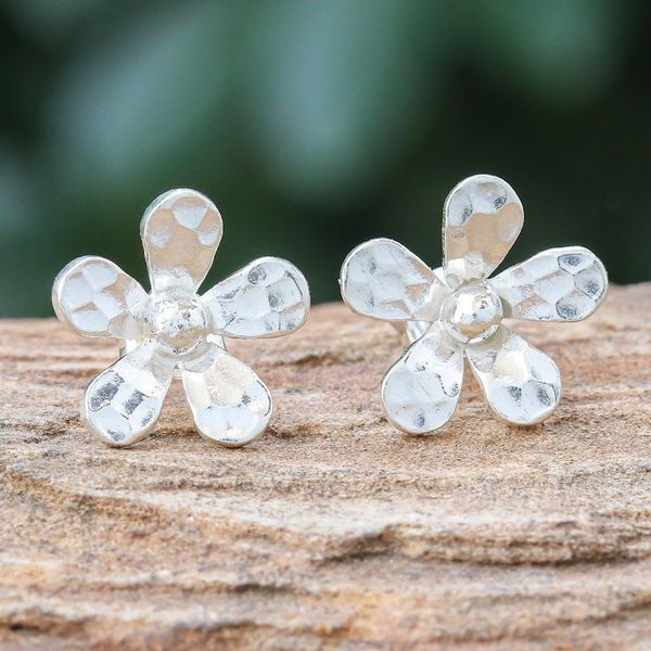 Alternate image for Hammered Sterling Silver Floral Button Earrings Hammered Flowers